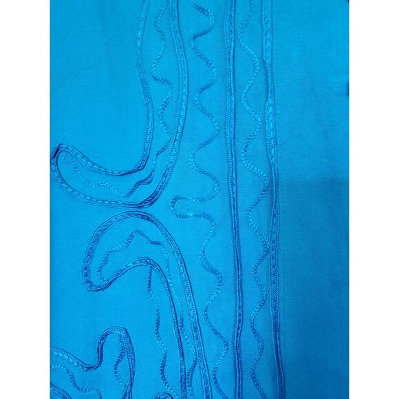 Vintage 90s Aqua Blue Embellished Relaxed Flowy Button Up Blouse Tunic, Medium - Picture 5 of 11